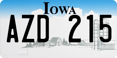 IA license plate AZD215