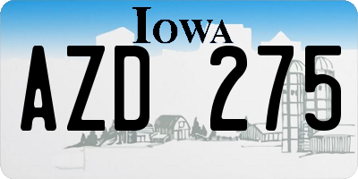 IA license plate AZD275