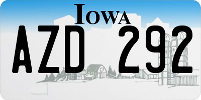 IA license plate AZD292