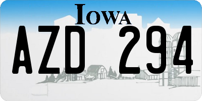 IA license plate AZD294