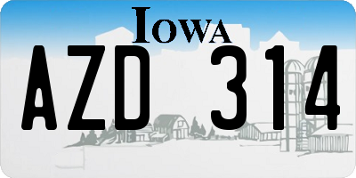 IA license plate AZD314