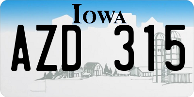 IA license plate AZD315