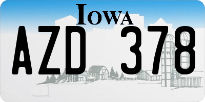 IA license plate AZD378