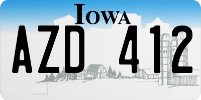 IA license plate AZD412