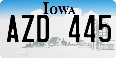 IA license plate AZD445