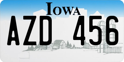 IA license plate AZD456