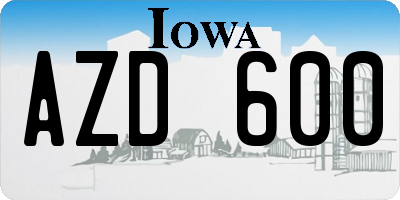 IA license plate AZD600
