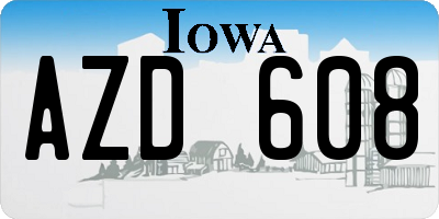 IA license plate AZD608