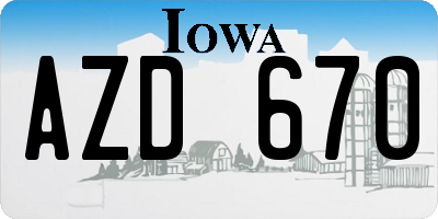 IA license plate AZD670
