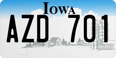 IA license plate AZD701