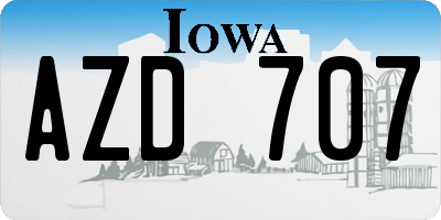 IA license plate AZD707