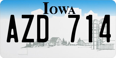 IA license plate AZD714