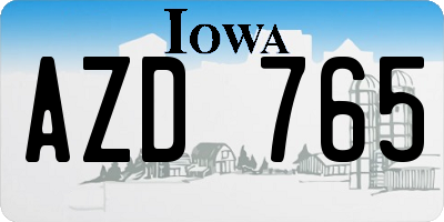 IA license plate AZD765