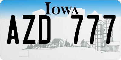 IA license plate AZD777