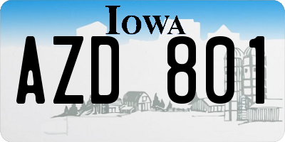 IA license plate AZD801