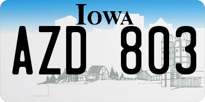 IA license plate AZD803