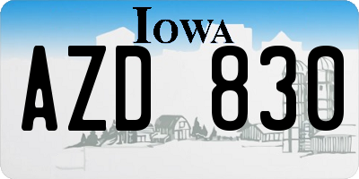 IA license plate AZD830