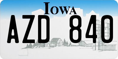 IA license plate AZD840