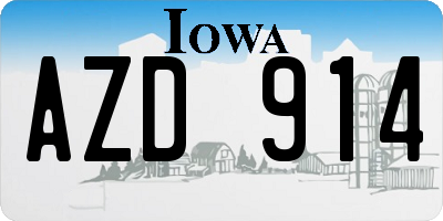 IA license plate AZD914