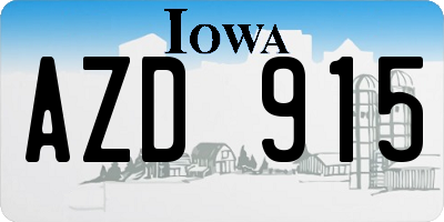 IA license plate AZD915
