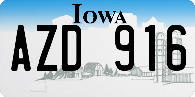 IA license plate AZD916
