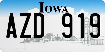 IA license plate AZD919