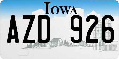 IA license plate AZD926