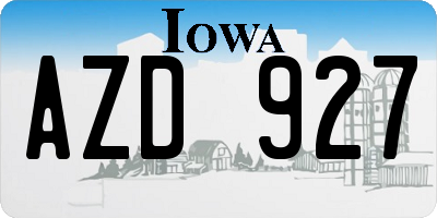 IA license plate AZD927