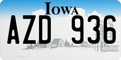 IA license plate AZD936