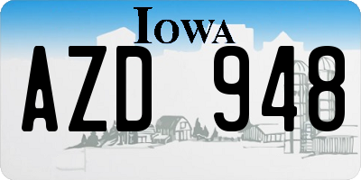 IA license plate AZD948