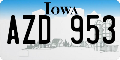 IA license plate AZD953