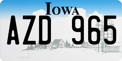 IA license plate AZD965