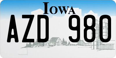 IA license plate AZD980