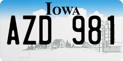 IA license plate AZD981