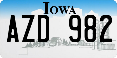 IA license plate AZD982