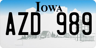 IA license plate AZD989