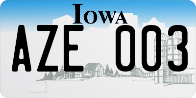 IA license plate AZE003