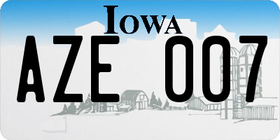 IA license plate AZE007