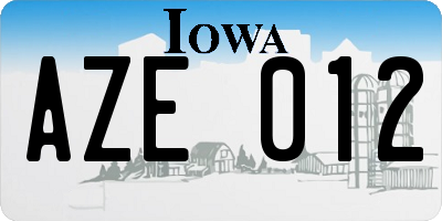 IA license plate AZE012