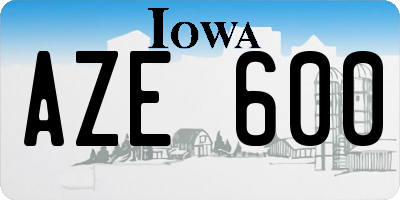 IA license plate AZE600