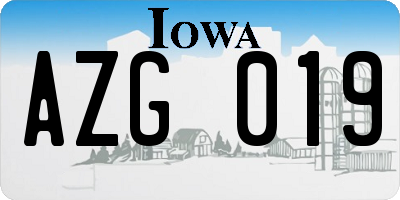 IA license plate AZG019