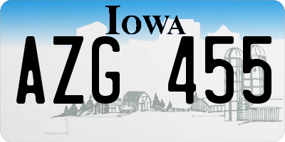 IA license plate AZG455
