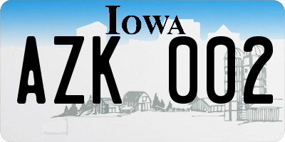 IA license plate AZK002