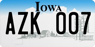 IA license plate AZK007