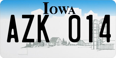 IA license plate AZK014