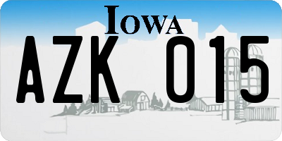 IA license plate AZK015