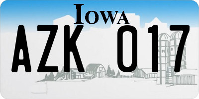 IA license plate AZK017