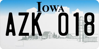 IA license plate AZK018