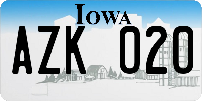 IA license plate AZK020
