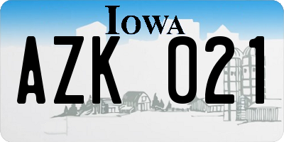 IA license plate AZK021